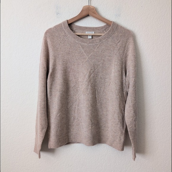 Garnet Hill Womens 100% Cashmere Raglan Crewneck Sweater Tan Beige S Luxury Norm - Picture 5 of 9